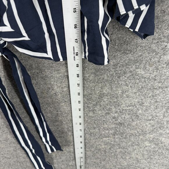 Seafolly Cropped Top Women S Small Blue Striped Open Front Tie Up Short Sleeve - Picture 6 of 7